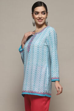 Blue Pink Polyester Straight Kurti image number 4