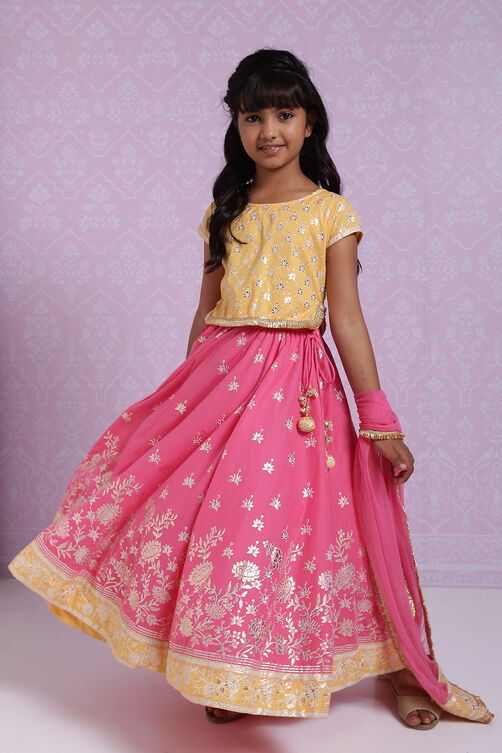 Yellow And Pink Cotton Lehenga Set image number 4