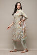 Dull Green Cotton Panelled Unstitched Suit Set image number 6