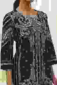 Black Pure Cotton Printed Straight Kurta image number 1