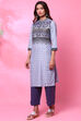 Blue Cotton Straight Printed Kurta image number 3