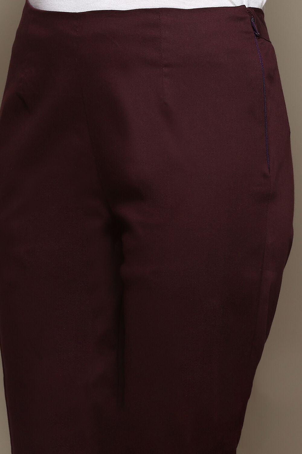 Beige Cotton Slim Solid Pants image number 1