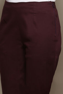 Dark Purple Cotton Slim Solid Pants image number 1