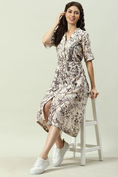 Beige Rayon Straight Fusion Dress image number 0