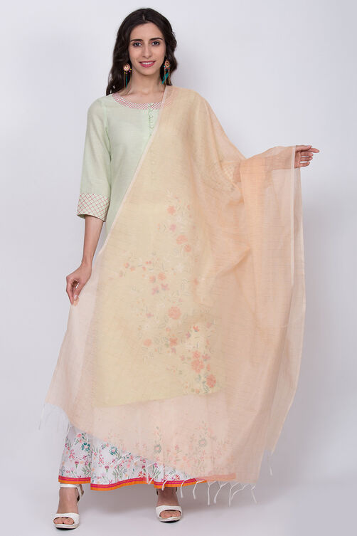 Peach Poly Metallic Cotton Yarndyed Dupatta image number 0