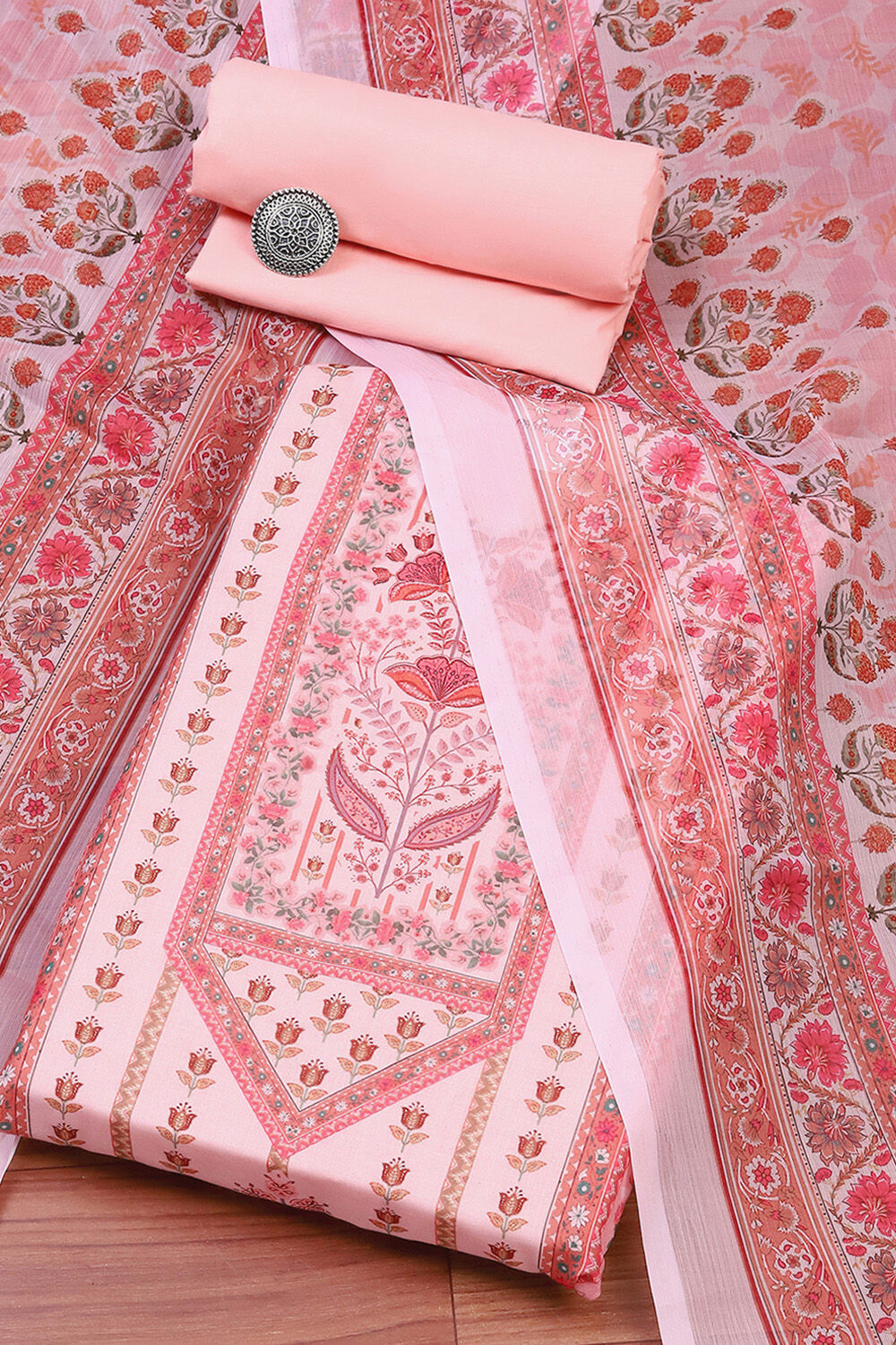 Pink Cotton Digital Print Unstitched Suit Set image number 0