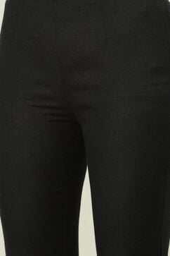 Black Printed Cotton Straight Kurta Slim Pants Suit Set image number 2