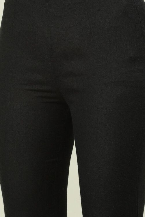 Black Printed Cotton Straight Kurta Slim Pant Suit Set image number 2