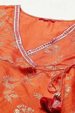 Orange Polyester Front Open Printed Suit Set image number 1