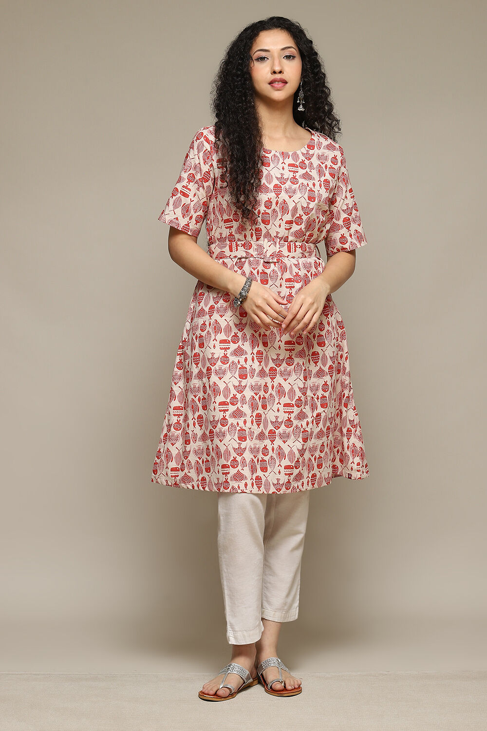 Coral Red Rayon Straight Printed Kurta image number 0