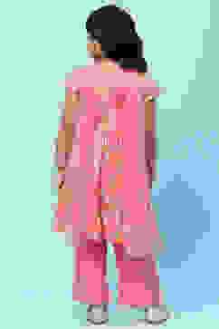 Pink Cotton Floral Printed Gathered Tiered Suit Set image number 5