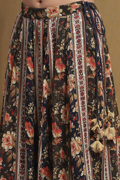 Mustard Yellow and Navy Blue Embroidered Lehenga Set image number 2