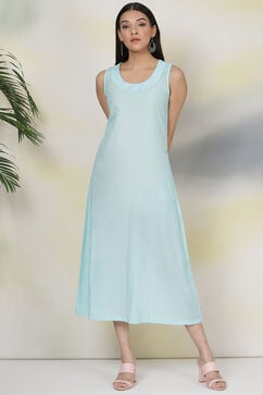 Turquoise Cotton Double Layered Dress image number 4