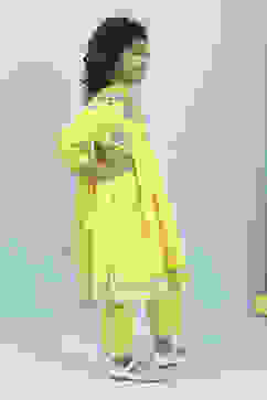 Yellow Cotton Embroidered Gathered Suit Set image number 5