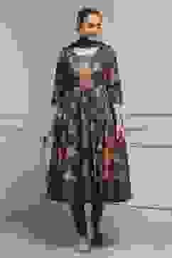 Navy Cotton Anarkali Printed Suit Set image number 6