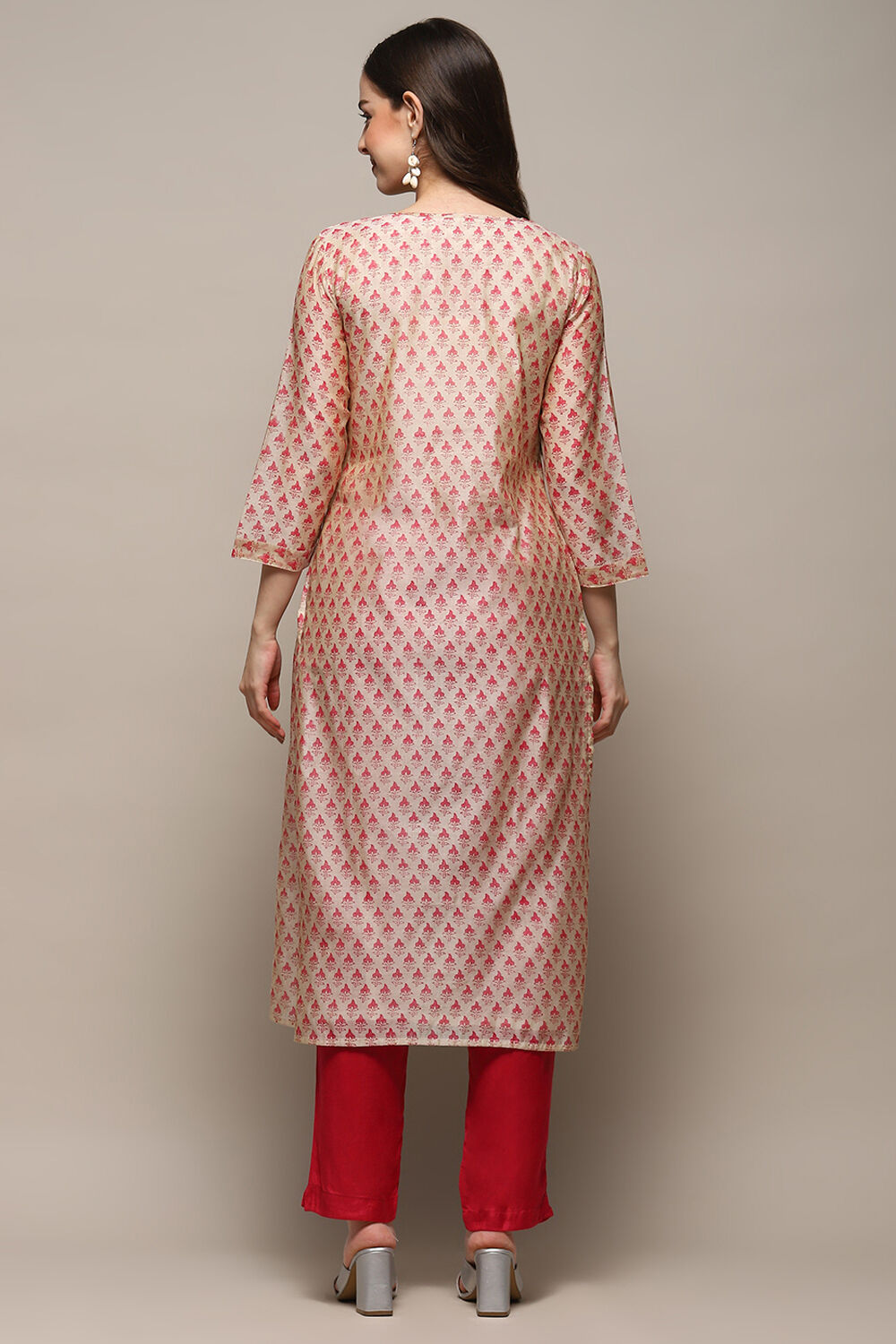 Beige Pink Chanderi Unstitched Suit set image number 6