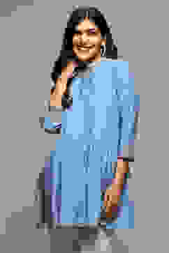 Chambery Blue Viscose Yarndyed Kurti image number 5