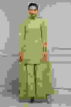 Green Cotton Metallic Pattern Sharara Suit Set image number 6