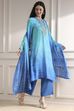 Turquoise Printed Straight Suit Set image number 5