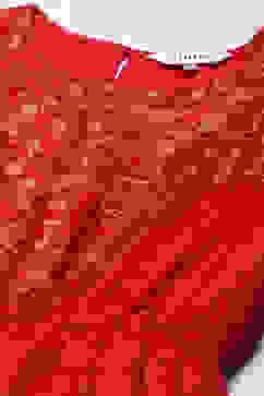 Red Cotton Blend Tiered Printed Dress image number 1