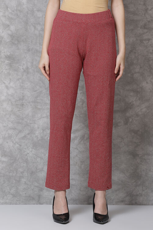 Maroon Straight Cotton Pants image number 0