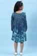 Blue Rayon Flared Printed Dress image number 4