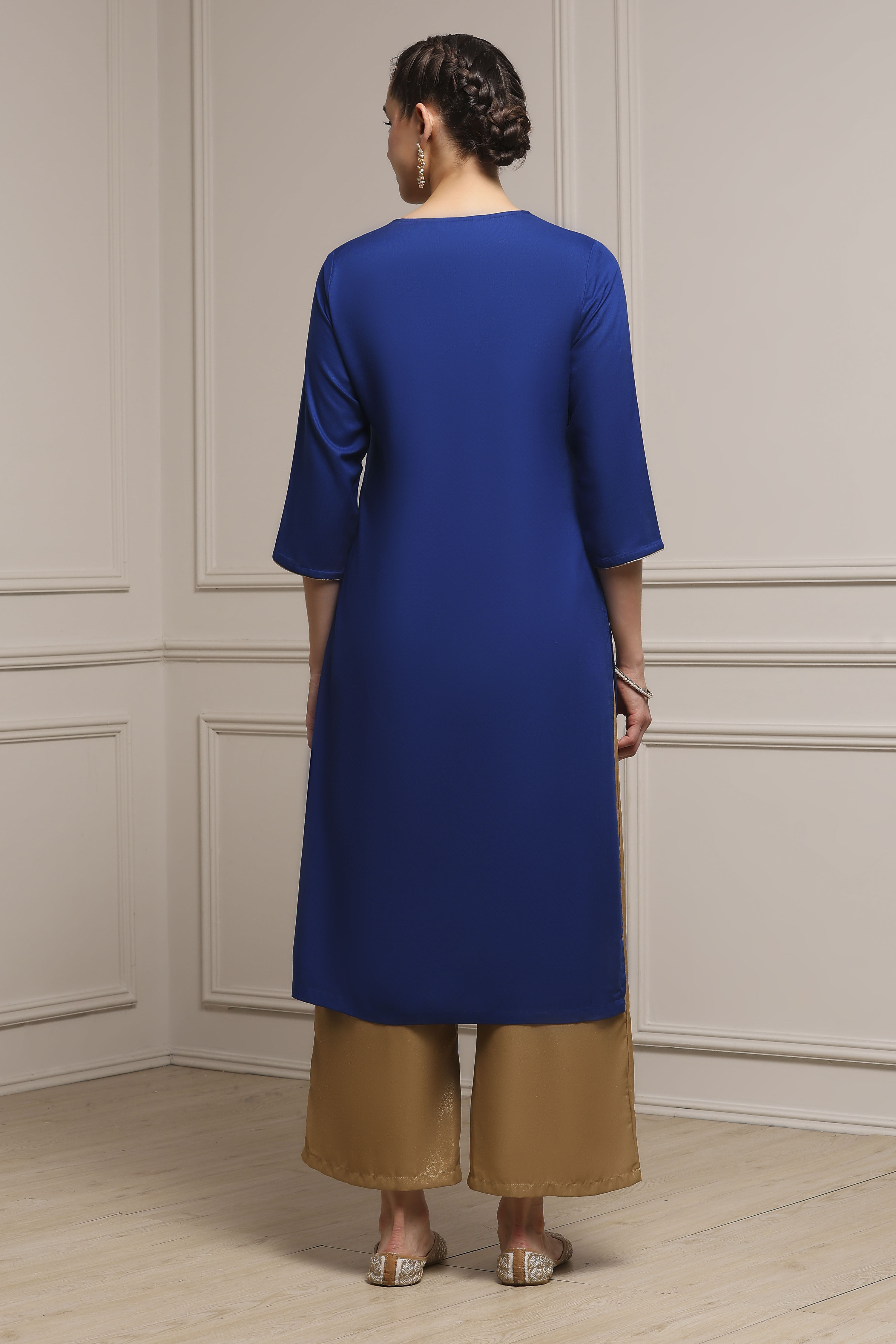 Blue Viscose Rayon Straight Dyed Kurta image number 3