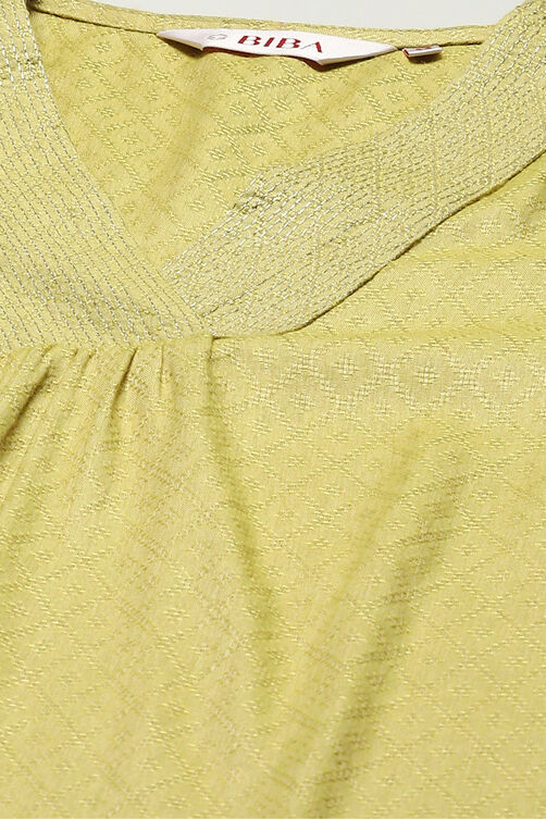 Lime Green LIVA Straight Kurta Pant Suit Set image number 1