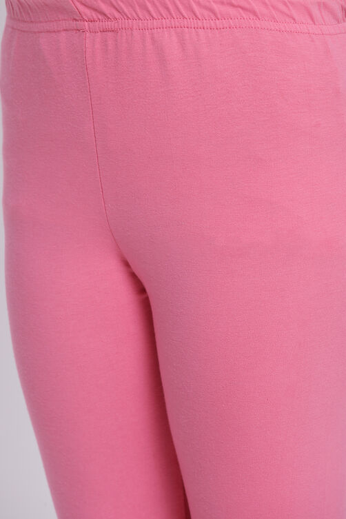 Bubblegum Pink Cotton Lycra Solid Leggings image number 1