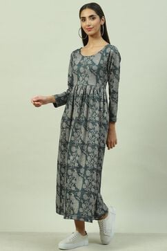 Charcoal Flared Printed Dress image number 2