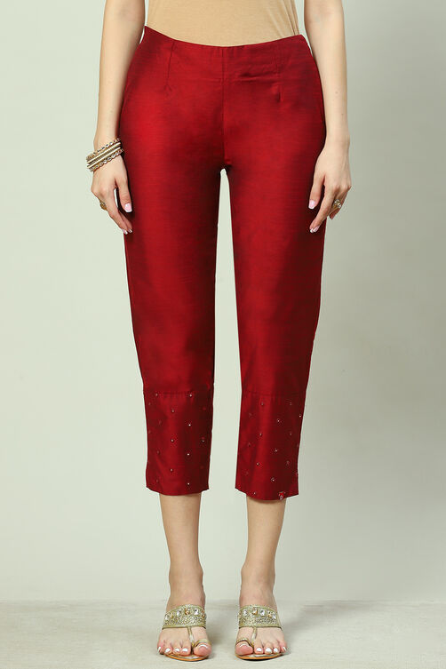 Maroon Poly Viscose Pants image number 0