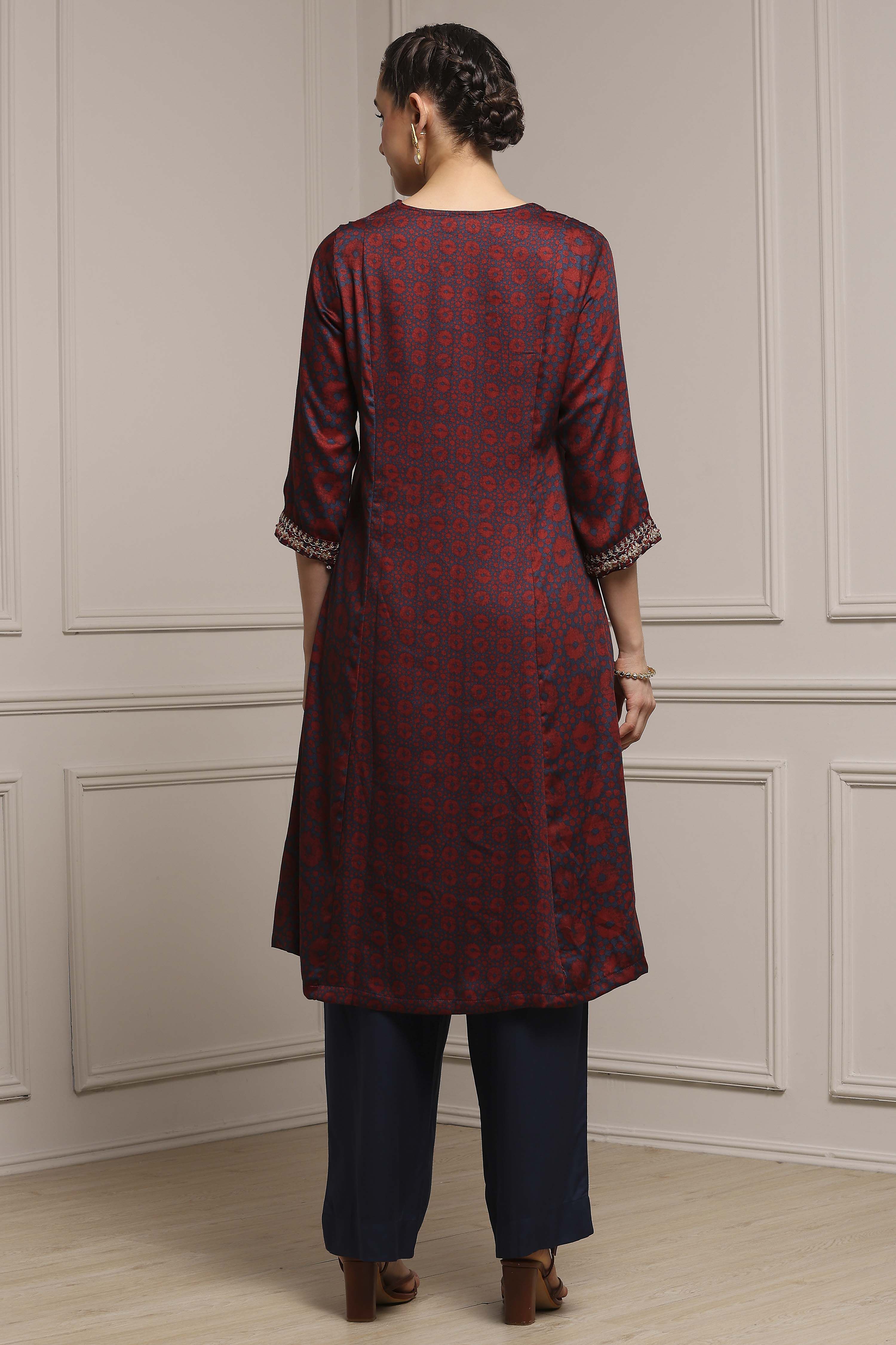 Blue-Brown Modal Straight Printed Suit Set image number 4