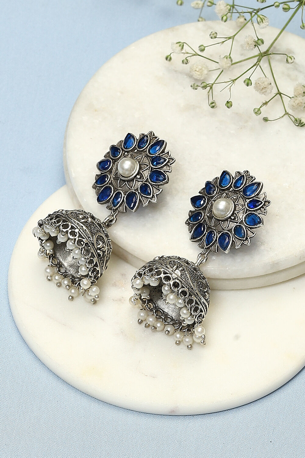 Blue oxidised earrings deals