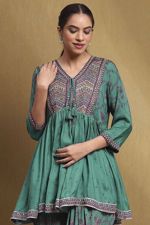Fuchsia Viscose Floral Printed Peplum Suit Set image number 1