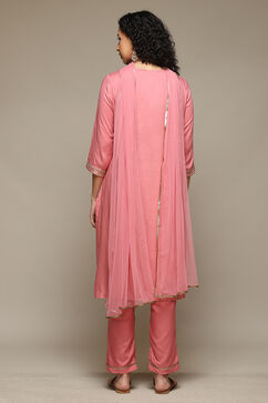 Light Pink Rayon Straight Kurta Pants Suit Set image number 4