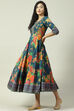 Red Cotton Flared Fusion Printed Dress image number 3