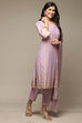 Lavender Cotton Straight Kurta Pants Suit Set image number 6