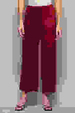 Maroon Viscose Blend Solid Palazzo image number 5