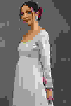 Rohit Bal Cream-Toned Silk Chanderi Floral Anarkali Suit Set image number 1