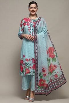 Turquoise Rayon Straight Suit Set image number 1