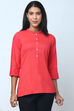 Coral Cotton Flax Solid Kurti