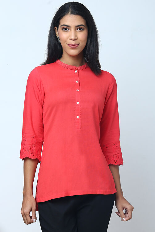 Coral Cotton Flax Solid Kurti image number 0