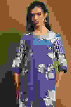 Indigo Modal Floral Printed Asymmetric Kurta Set image number 7