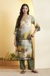 Beige Rayon Slub Straight Kurta Pants Set image number 6