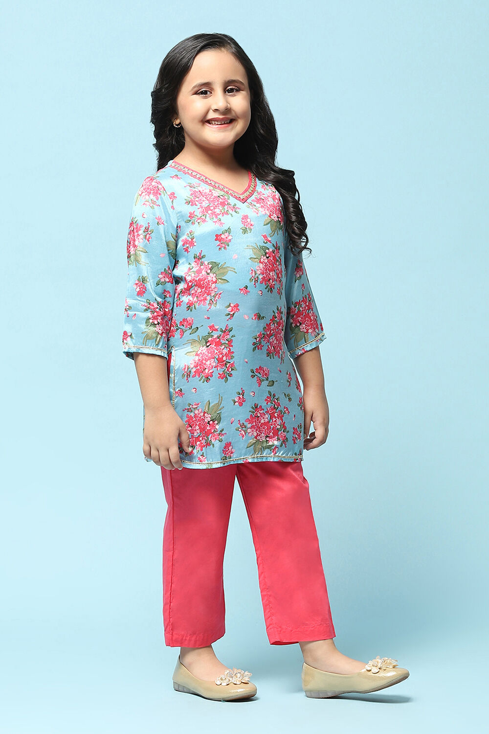 Blue Cotton Viscose Straight Printed 2 Piece Set image number 5