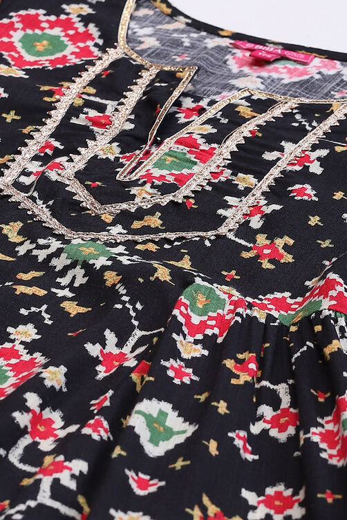 Black Rayon Flared Printed Kurta image number 1