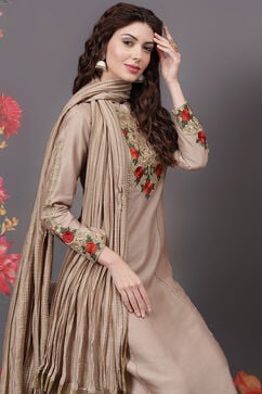 Rohit Bal Beige Cotton Silk Straight Yarndyed Suit Set image number 8