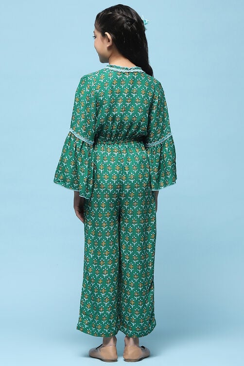 Green Rayon Straight Printed Jumpsuit image number 3