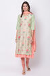 Green Cotton Silk A-Line Kurta Churidar Suit Set image number 0