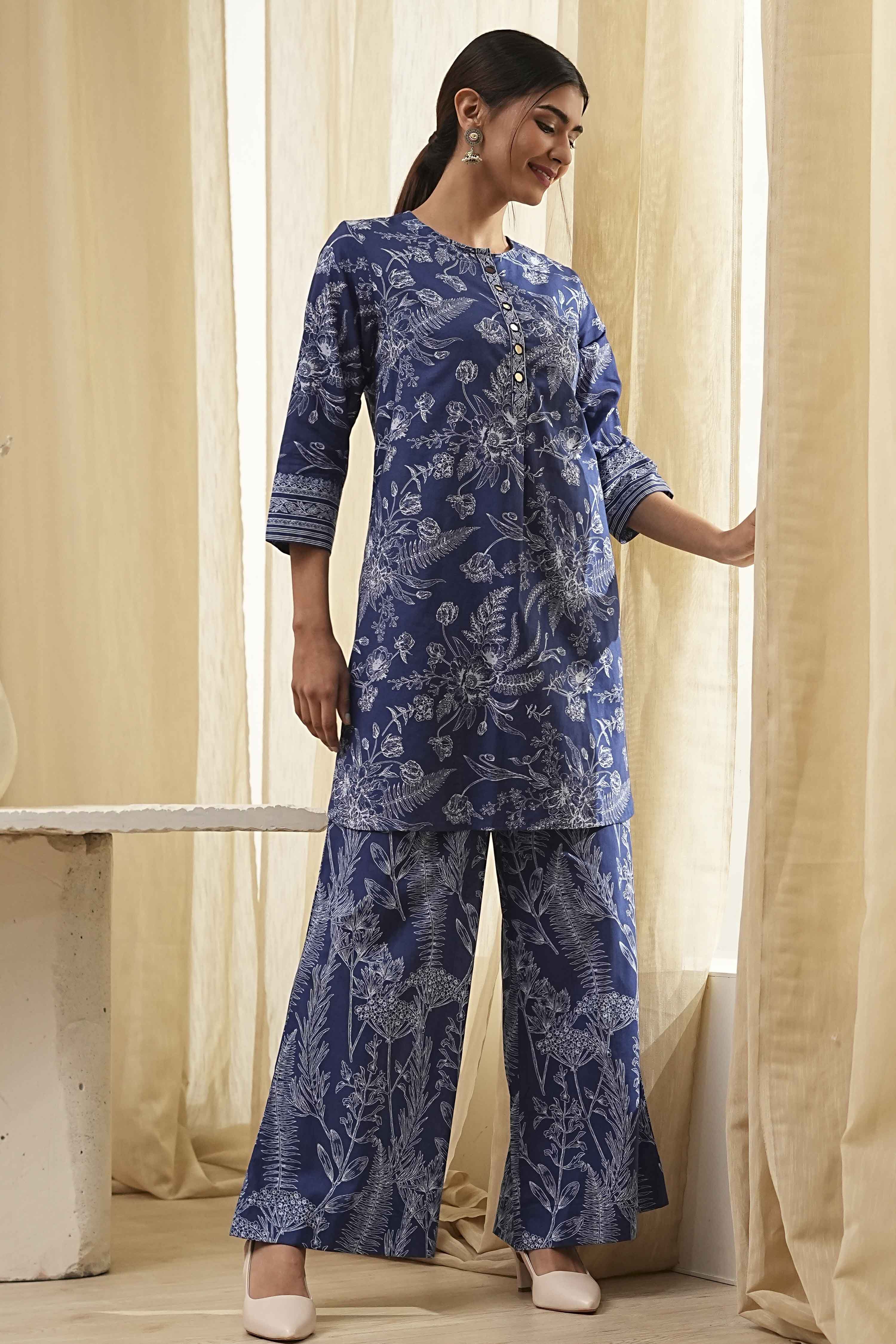 Indigo Pure Cotton Floral Co-ord Set image number 0